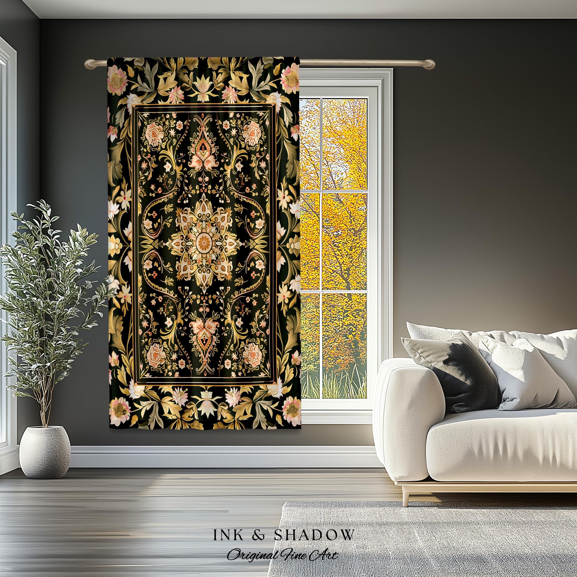Pastel Botanicals Elegant Curtains | Bohemian Ornate Cottagecore Baroque Home Drapes Whimsical Bohemian Classic Floral Elegance Art Deco |