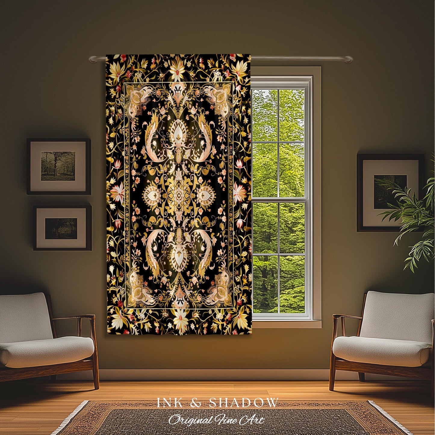 Modern Royal Aesthetic Curtains | Ethereal Florals Pastel Whimsical Cottagecore Trendy Dark Academia Accent Drapes Bohemian Retro Art Deco |