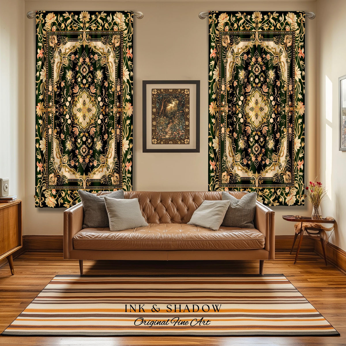 Mystic Florals Boho Pastel Curtains | Whimsical Cottagecore Dark Academia Baroque Home Accent Drapes Bohemian Art Deco Peach Colors Decor |