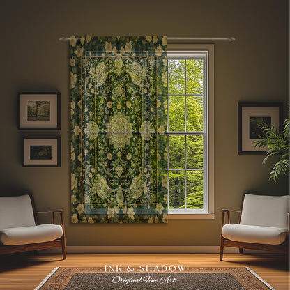 Antique-Inspired Bedroom Drapes | Gold and Emerald Accent Curtains Historical Aesthetic Enchanted Home Housewarming Gift Victorian Ornate |