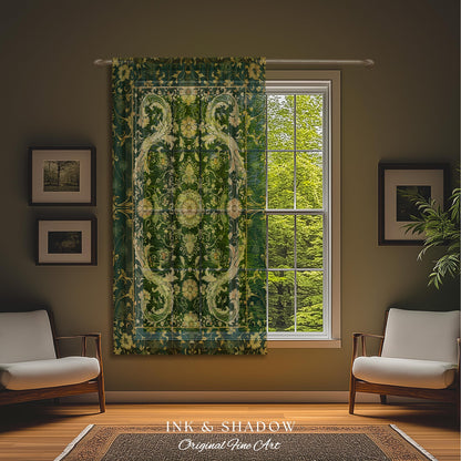 Whimsical Gothic Emerald Curtain | Dark Olive Panel Ethereal Room Accent Neo-Romantic Aesthetic Classical Baroque Revival Green Drape Set