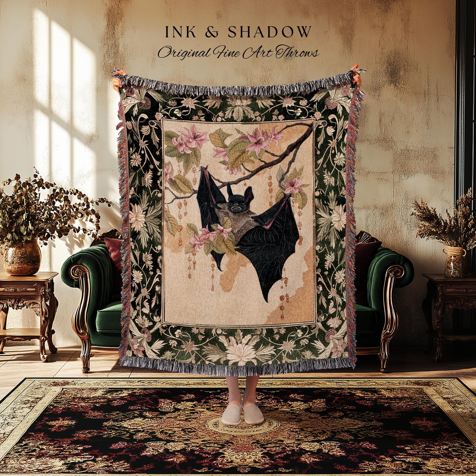 Whimsigoth Tapestry Bat Blanket Gothic Pastel Cottagecore Throw