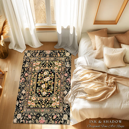 Maximalist Cherry Blossom Area Rug | Moody Gothic Garden Decor Romantic Floral Fruit Accent Victorian Style Botanical Interior Home Design
