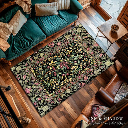 Gothic Elegance Cherry Accent Rug | Victorian Cottagecore Decor Baroque Floral Style Gothic Garden Area Rug Romantic Dark Aesthetic Ethereal