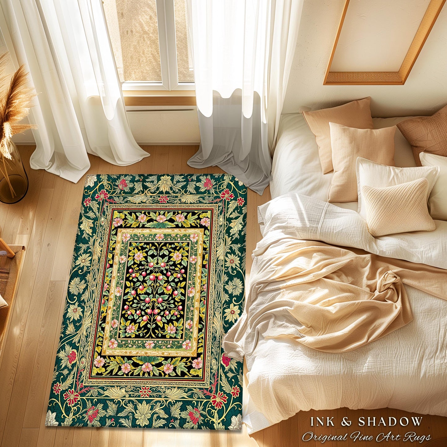Botanical Abundance Gothic Area Rug | Baroque Rococo Garden Design Romantic Floral Accent Romantic Dark Cottagecore Vintage Botanical Decor