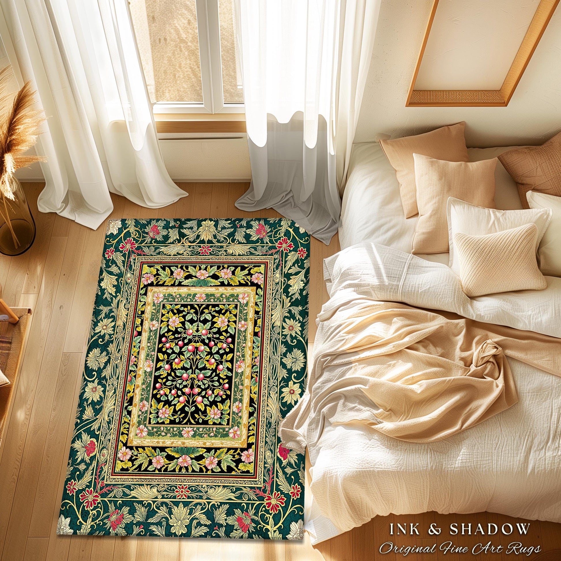 Botanical Abundance Gothic Area Rug | Baroque Rococo Garden Design Romantic Floral Accent Romantic Dark Cottagecore Vintage Botanical Decor