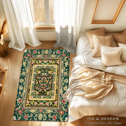 Botanical Abundance Gothic Area Rug | Baroque Rococo Garden Design Romantic Floral Accent Romantic Dark Cottagecore Vintage Botanical Decor