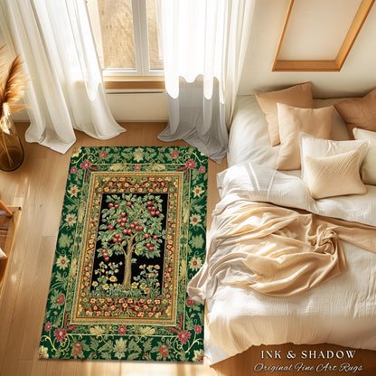 Woodland Folklore Tree of Life Area Rug | Romantic Botanical Decor Vintage Garden Baroque Floral Style Cottagecore Accent Classic Aesthetic