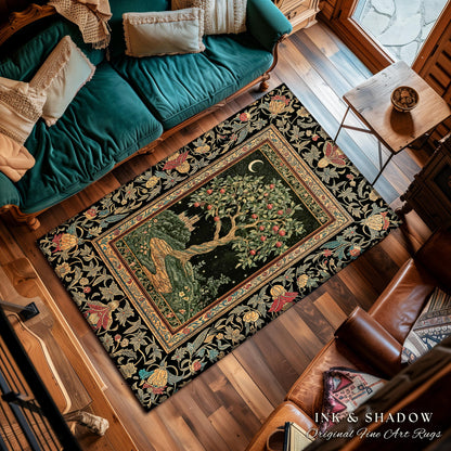 Moonlit Magic Whimsical Tree Area Rug | Celestial Forest Midnight Aesthetic Folklore Fairy Tale Decor Medieval Style Home Accent Celestial