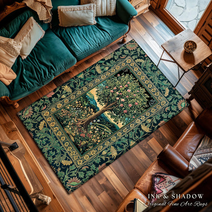 Countryside Sunset Tree of Life Rug | Elegant Floral Landscape Wildflower Decor Nature Inspired Cottagecore Home Accent Rug Storybook Vibe |