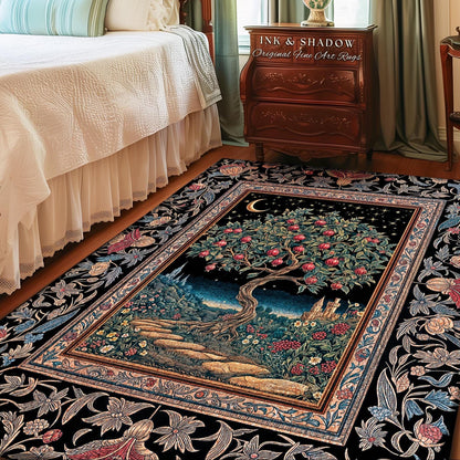Twilight Orchard Tree Life Area Rug | Enchanted Harvest Aesthetic Crimson Moonlit Medieval Magic Style Eclectic Interior Home Accent Boho