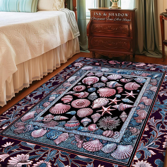 Dreamy Marine Sea Shell Area Rug | Beach-Inspired Nautical Bedroom Coastal Art Fairycore Bedroom Ocean Fantasy Decor Pastel Starfish Accent