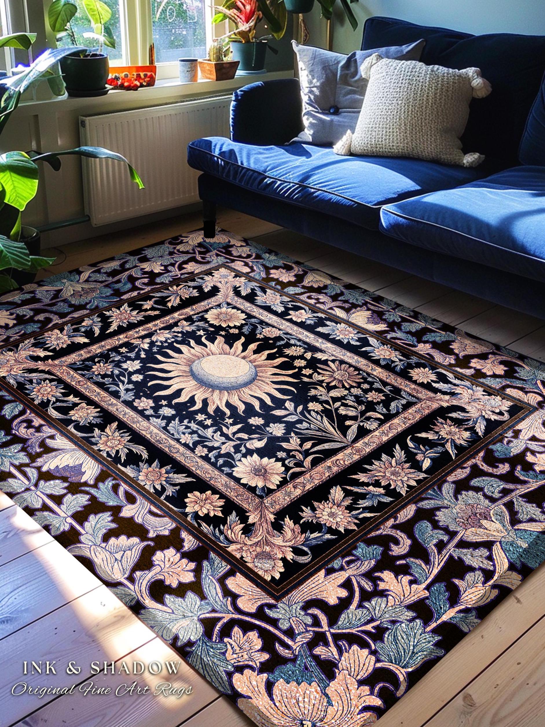 Pastel Whimsy Celestial Area Rug | Mystic Bohemian Celestial Witchy Home Decor Maximalist Gothic Sun and Moon Tarot Inspired Home Accent |