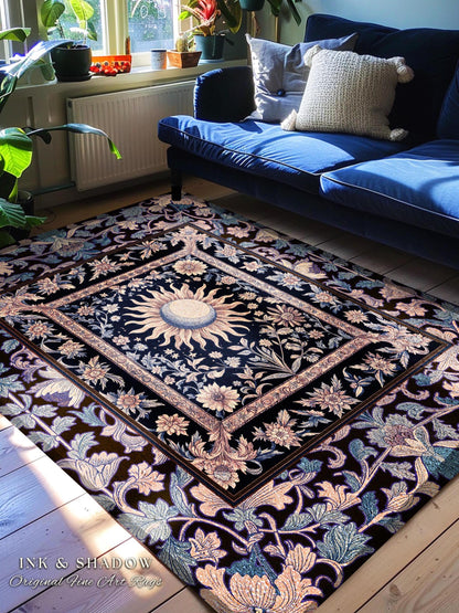 Pastel Whimsy Celestial Area Rug | Mystic Bohemian Celestial Witchy Home Decor Maximalist Gothic Sun and Moon Tarot Inspired Home Accent |