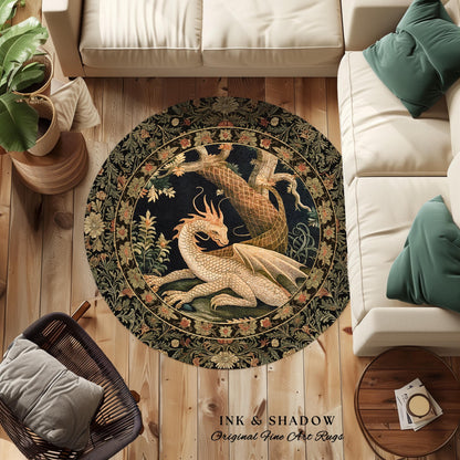 Enchanting Dragon Personal Round Area Rug | Ethereal Gothic Home Decor Fairycore Bedroom Magical Aesthetic Maximalist Cottagecore Dragon |