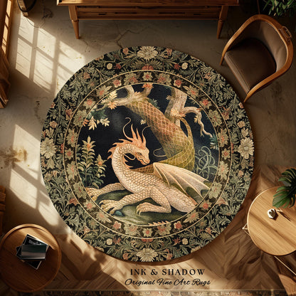 Enchanting Dragon Personal Round Area Rug | Ethereal Gothic Home Decor Fairycore Bedroom Magical Aesthetic Maximalist Cottagecore Dragon |
