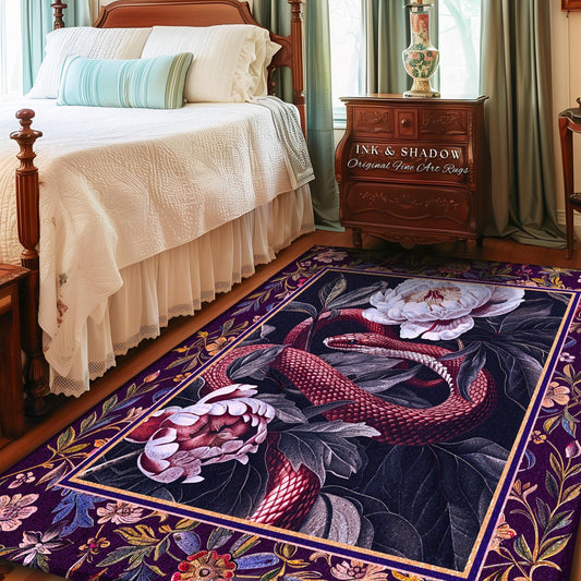 Whimsigothic Dark Floral Serpent Rug Enchanted Forest Whimsical Purple Botanical Decor | Mystical Witchy Cottagecore Moody Vintage Snake Art