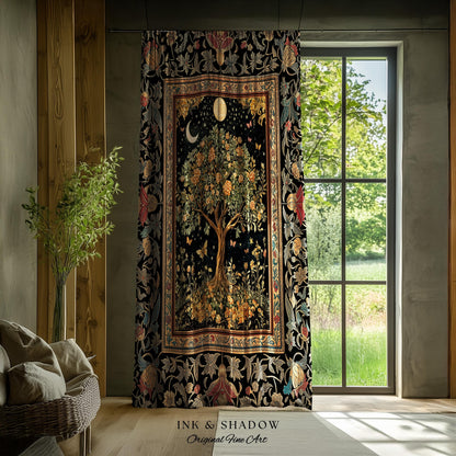 Rustic Medieval Fairycore Curtain | Gothic Forest Home Decor Maximalist Aesthetic Housewarming Gift Parisian Living Room Drapes Chateaucore