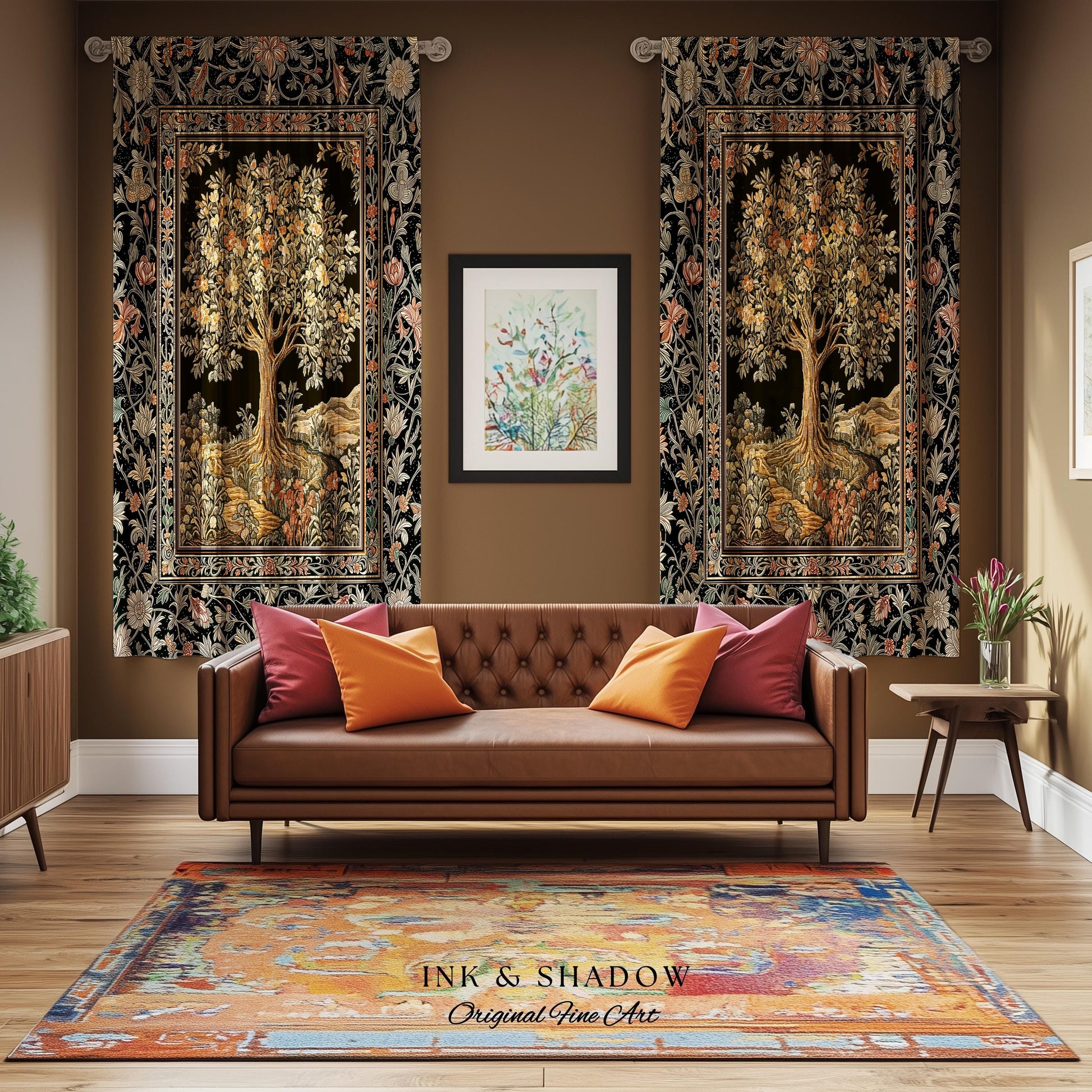 Muted Tones Eclectic Tree of Life Curtains | Rustic Bohemian Aesthetic Decor Nature Inspired Bedroom Enchanted Cottagecore Fairycore Drapes