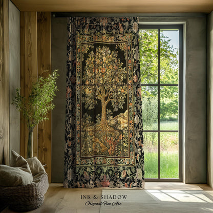 Muted Tones Eclectic Tree of Life Curtains | Rustic Bohemian Aesthetic Decor Nature Inspired Bedroom Enchanted Cottagecore Fairycore Drapes