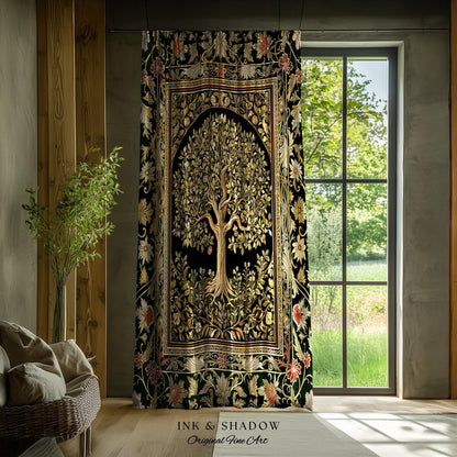 Tree of Life Fairytale Inspired Drapes | Celestial Folk Art Decor Cottagecore Folklore Style Curtains Housewarming Gift Cozy Bedroom Accent