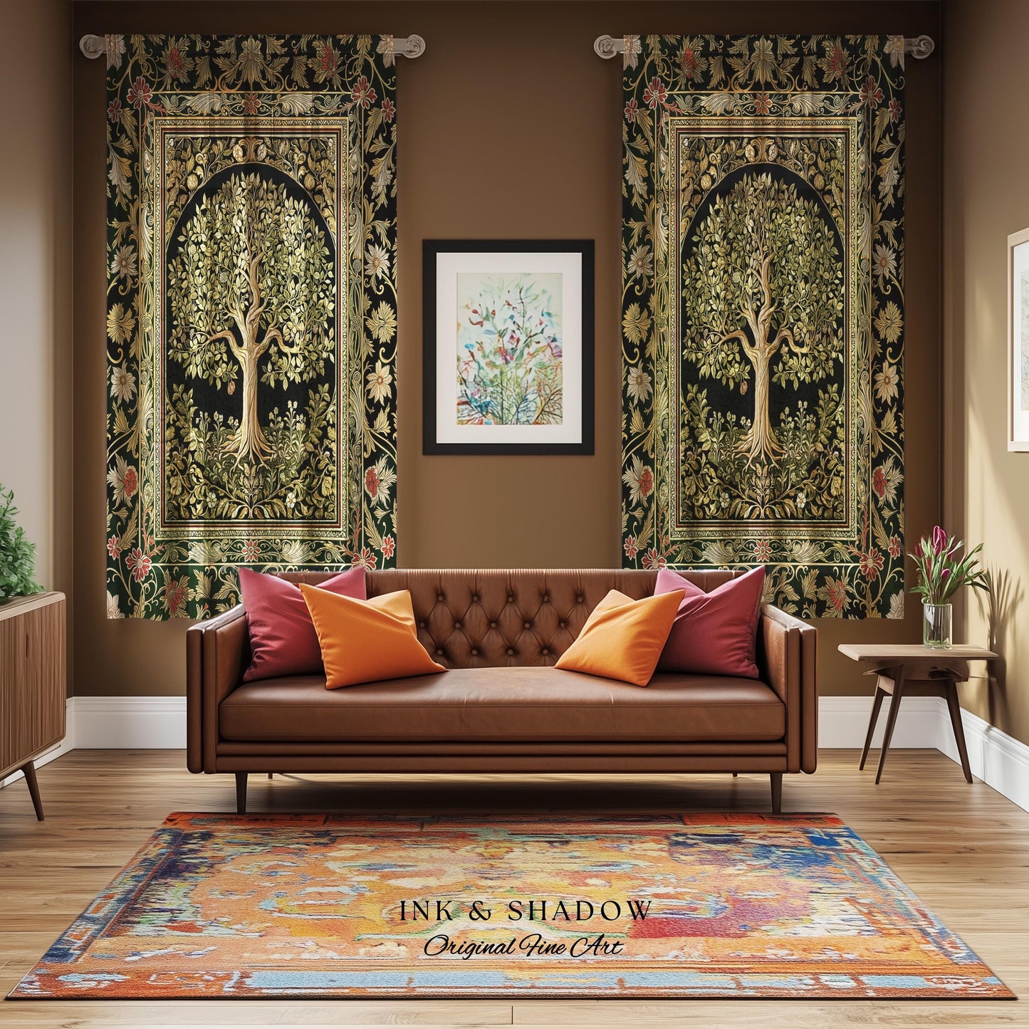 Tree of Life Fairytale Inspired Drapes | Celestial Folk Art Decor Cottagecore Folklore Style Curtains Housewarming Gift Cozy Bedroom Accent