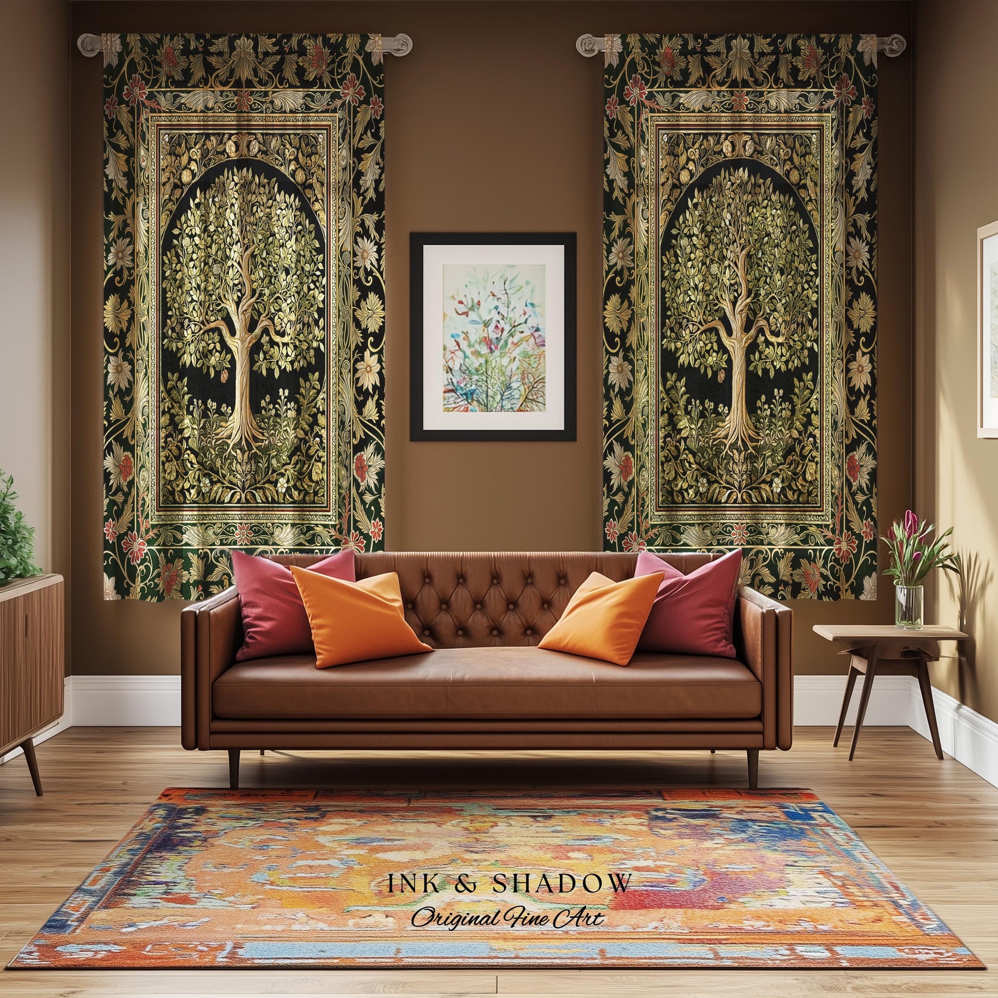 Tree of Life Fairytale Inspired Drapes | Celestial Folk Art Decor Cottagecore Folklore Style Curtains Housewarming Gift Cozy Bedroom Accent