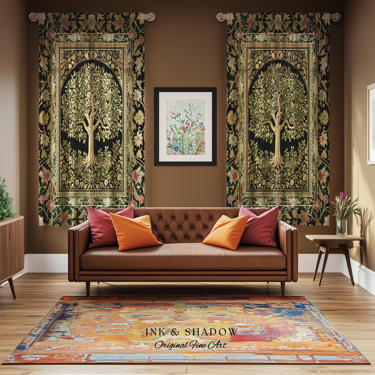 Tree of Life Fairytale Inspired Drapes | Celestial Folk Art Decor Cottagecore Folklore Style Curtains Housewarming Gift Cozy Bedroom Accent