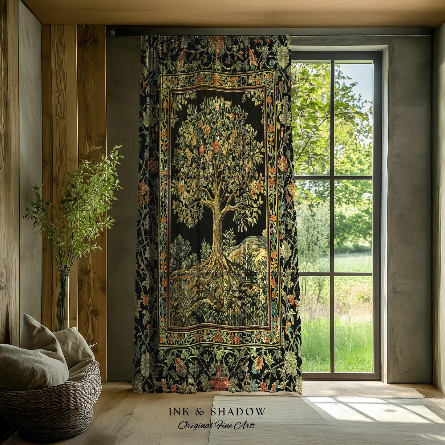 Regal Woodland Tree Curtains | Floral Heritage Decor Drapes Parisian Style Gothic Cottagecore Aesthetic Traditional Room Accent Chateaucore