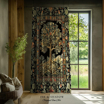Regal Woodland Tree Curtains | Floral Heritage Decor Drapes Parisian Style Gothic Cottagecore Aesthetic Traditional Room Accent Chateaucore