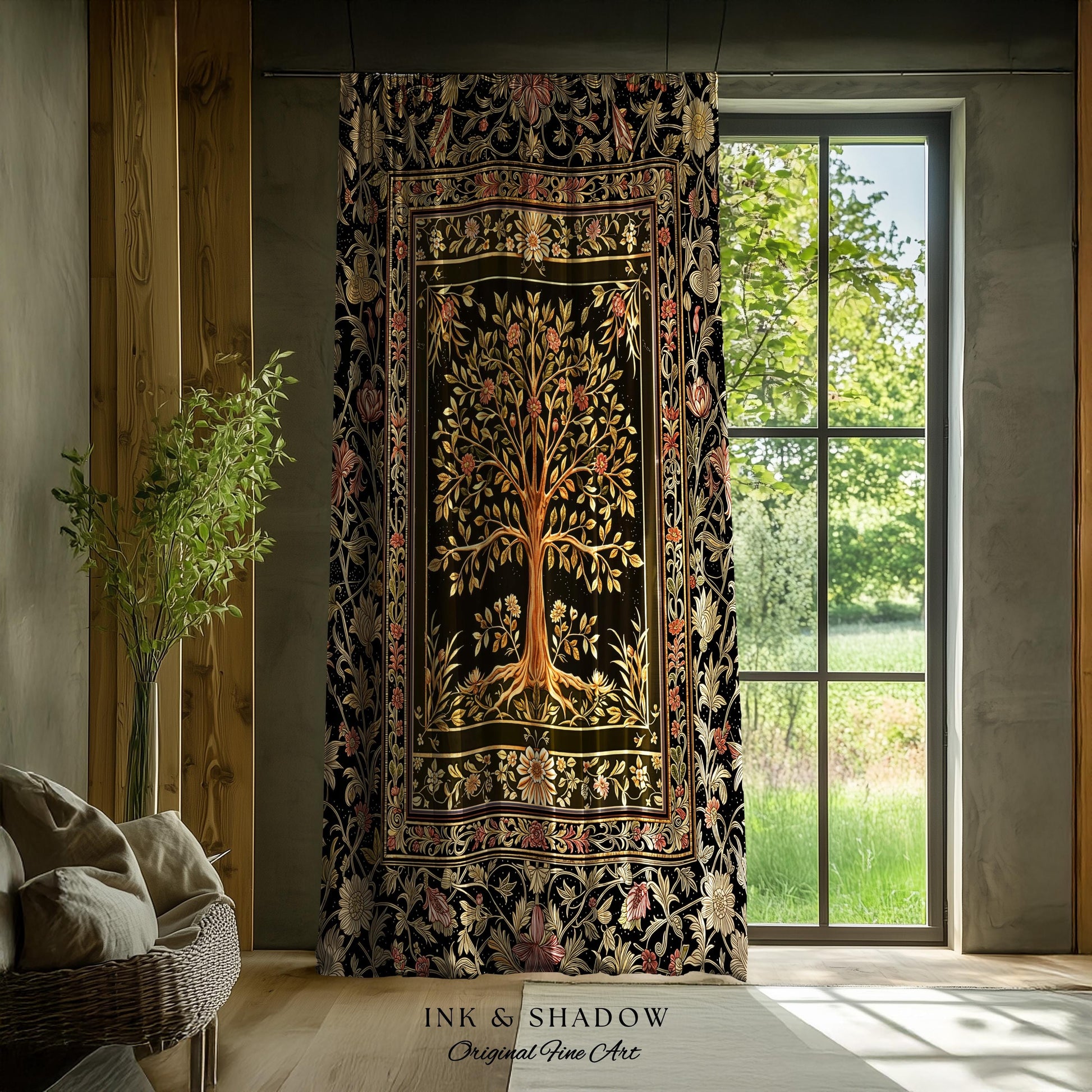 Baroque Forest Whimsical Curtains | Ornate Botanical Design Gothic Cottagecore Decor Romantic Fairycore Vintage Floral Bedroom Drapes Boho |