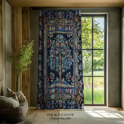 Dark Woodland Rich Baroque Tree of Life Curtain | Intricate Garden Decor Romantic Baroque Floral Accent Morris Inspired Woodland Drapes |