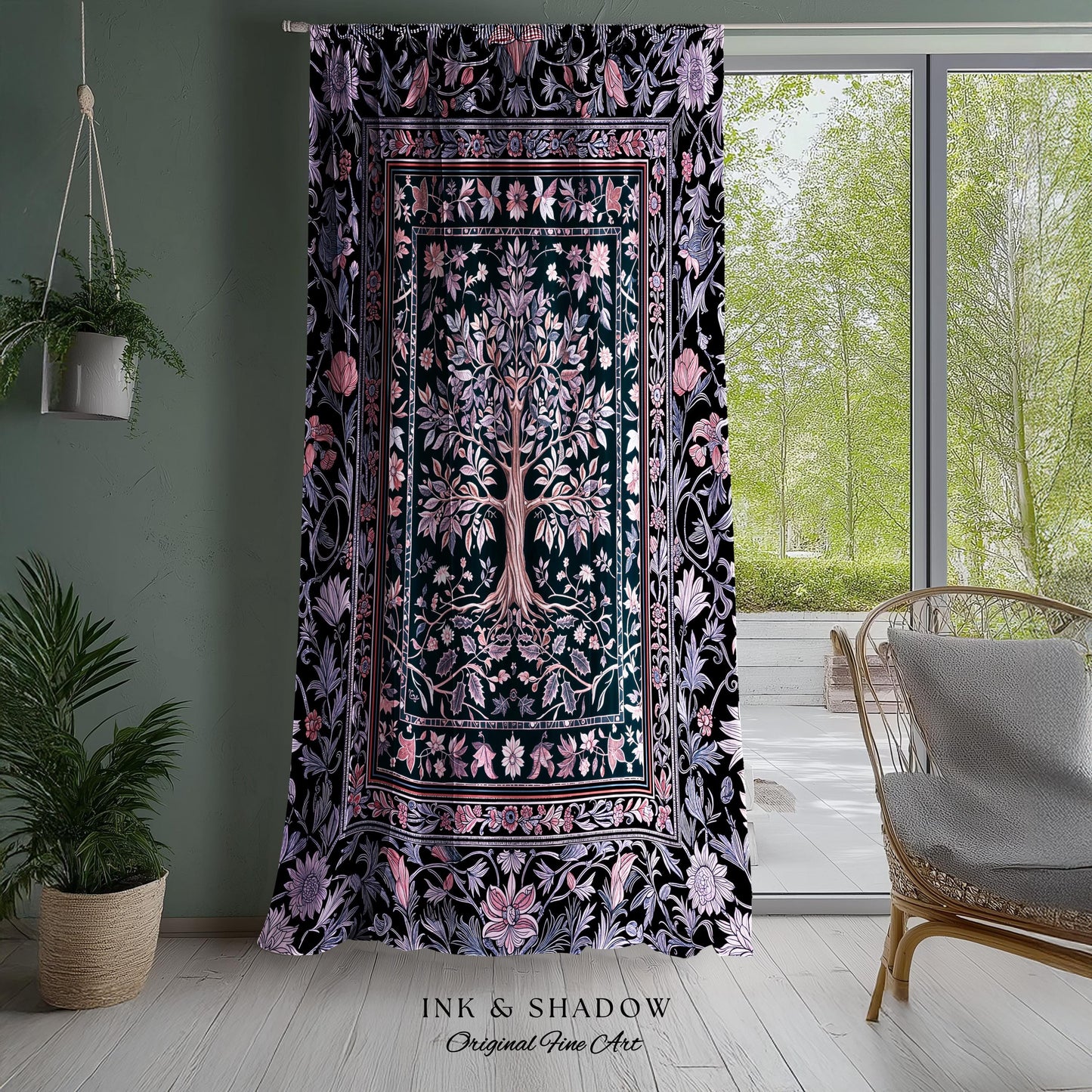 Chateaucore Pastel Purple Curtains | Vintage Botanical Art Gothic Heritage Tree of Life Design Romantic Fairytale Cottagecore Bedroom Drapes