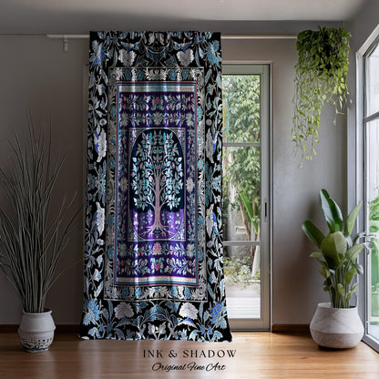 Icy Blue Pastel Gothic Tree Drapes | Dark Academia Home Accent Romantic Botanical Vintage Floral Maximalist Cottagecore Decor Goth Curtains