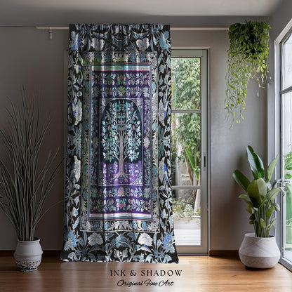 Icy Blue Pastel Gothic Tree Drapes | Dark Academia Home Accent Romantic Botanical Vintage Floral Maximalist Cottagecore Decor Goth Curtains