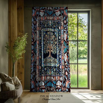 Indie Eclectic Medieval Tree of Life Curtains | Baroque Botanical Bedroom Maximalist Floral Decor Folklore Inspired Design Cottagecore Drape