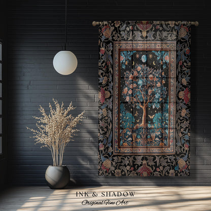 Enchanted Moonlit Tree of Life Curtains | Romantic Forest Aesthetic Home Decor Vintage Boho Style Housewarming Gift Cozy Bedroom Drapes |