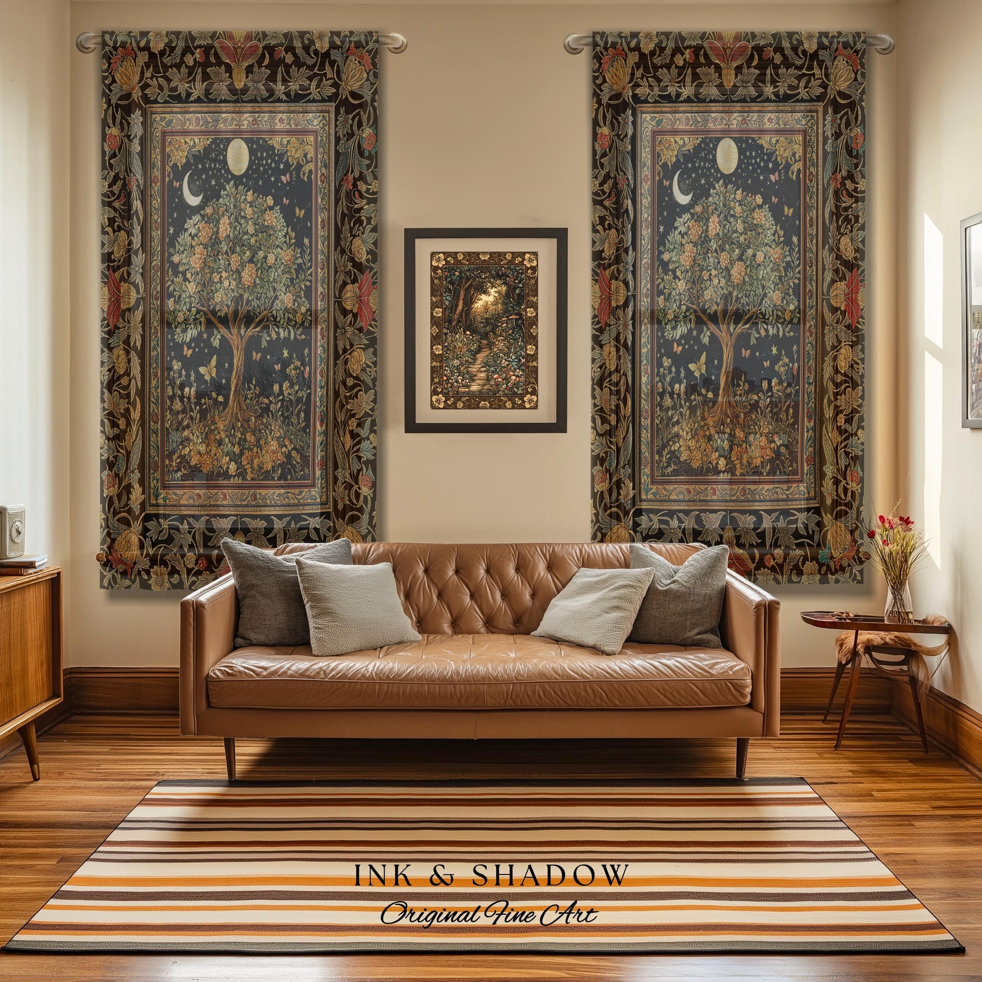 Rustic Medieval Fairycore Curtain | Gothic Forest Home Decor Maximalist Aesthetic Housewarming Gift Parisian Living Room Drapes Chateaucore