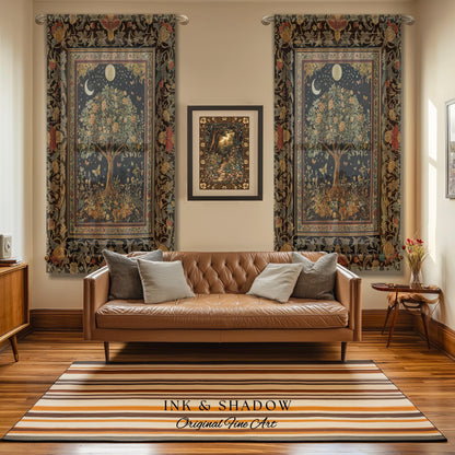Rustic Medieval Fairycore Curtain | Gothic Forest Home Decor Maximalist Aesthetic Housewarming Gift Parisian Living Room Drapes Chateaucore