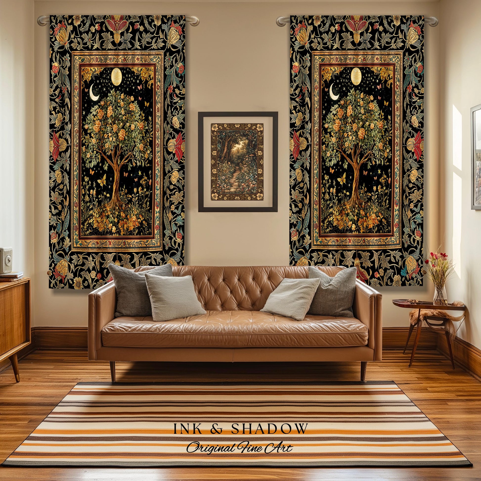 Rustic Medieval Fairycore Curtain | Gothic Forest Home Decor Maximalist Aesthetic Housewarming Gift Parisian Living Room Drapes Chateaucore