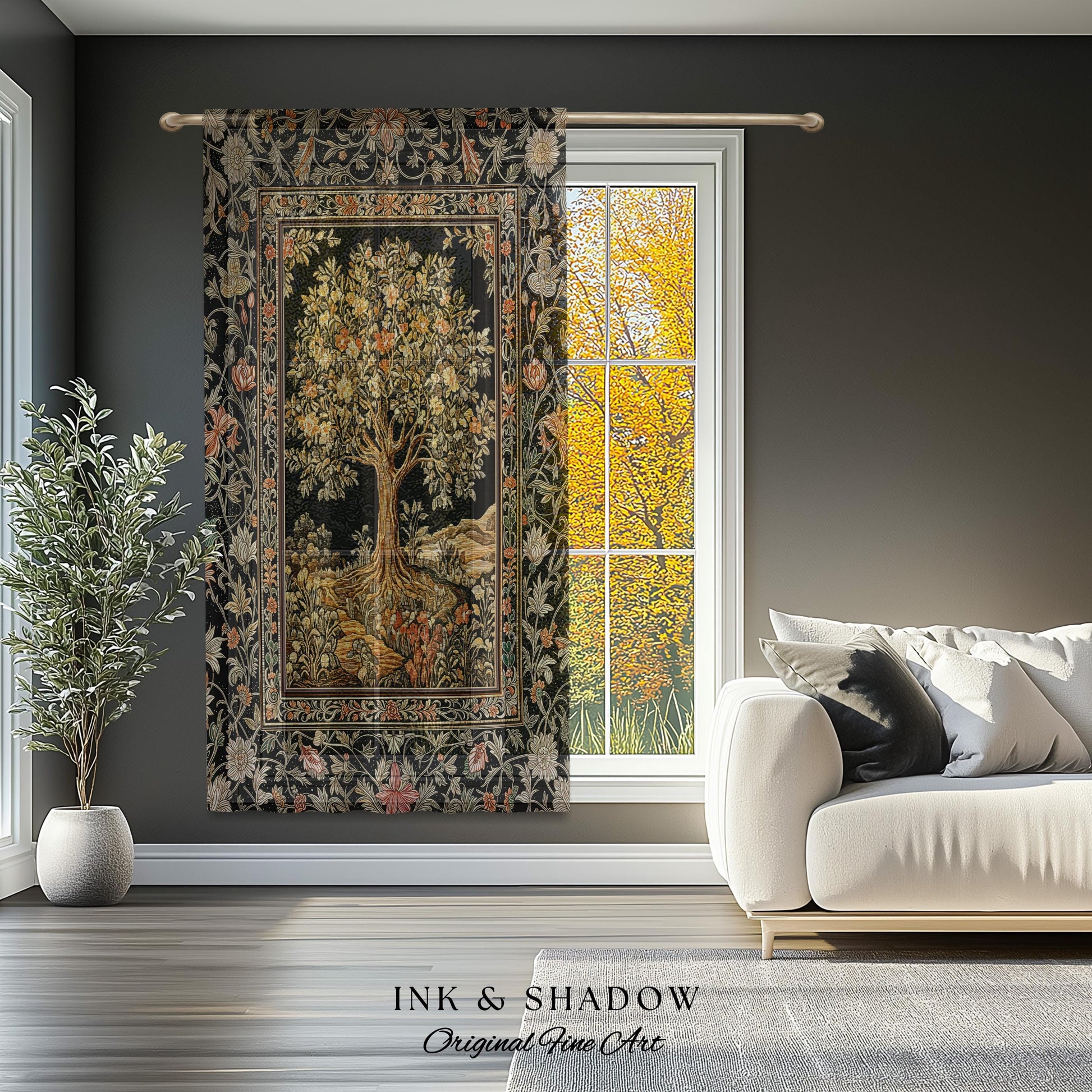 Muted Tones Eclectic Tree of Life Curtains | Rustic Bohemian Aesthetic Decor Nature Inspired Bedroom Enchanted Cottagecore Fairycore Drapes