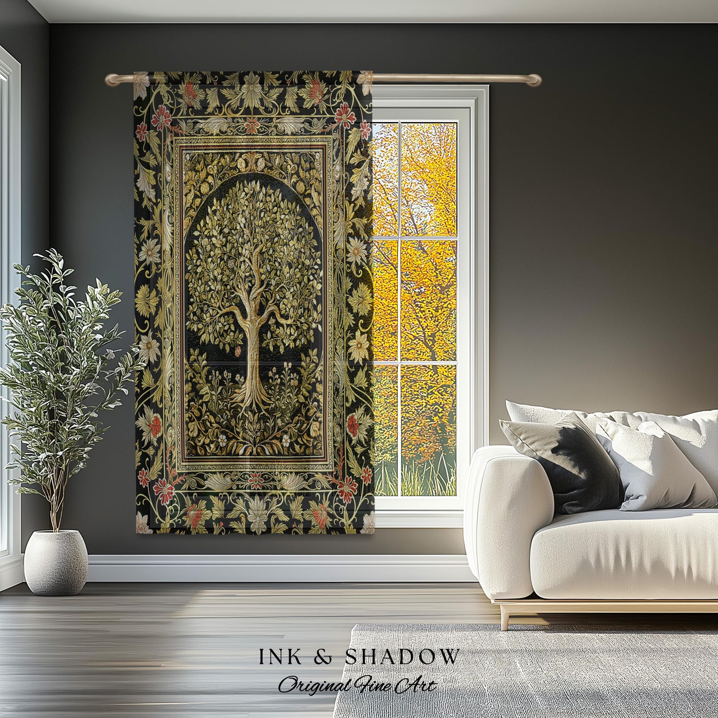 Tree of Life Fairytale Inspired Drapes | Celestial Folk Art Decor Cottagecore Folklore Style Curtains Housewarming Gift Cozy Bedroom Accent