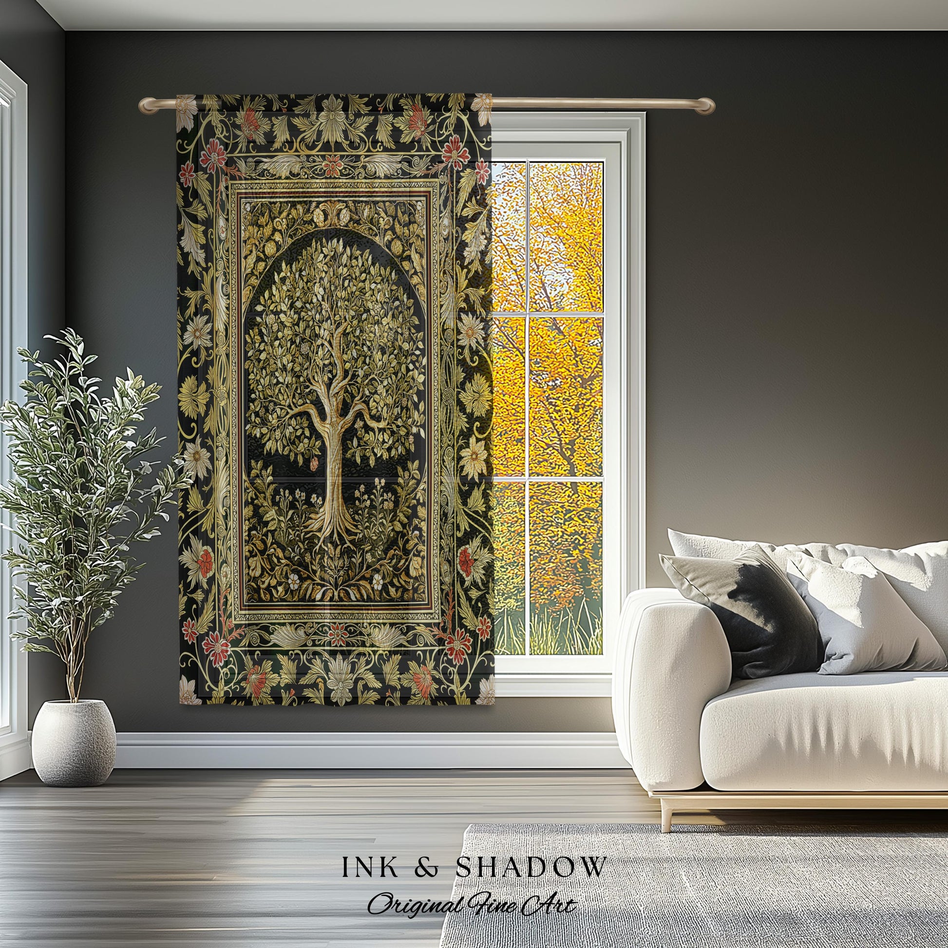 Tree of Life Fairytale Inspired Drapes | Celestial Folk Art Decor Cottagecore Folklore Style Curtains Housewarming Gift Cozy Bedroom Accent