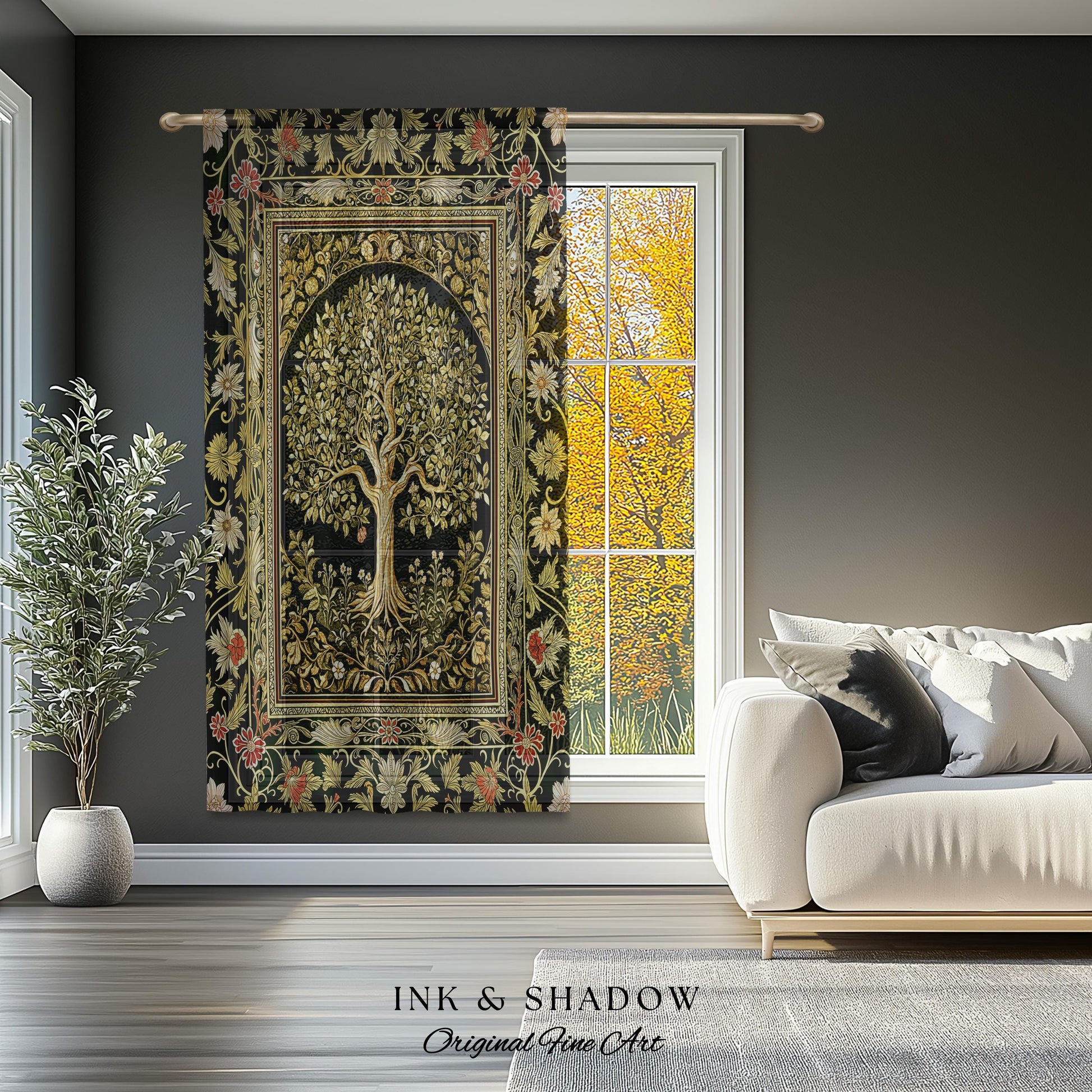 Tree of Life Fairytale Inspired Drapes | Celestial Folk Art Decor Cottagecore Folklore Style Curtains Housewarming Gift Cozy Bedroom Accent