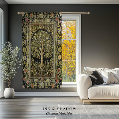 Tree of Life Fairytale Inspired Drapes | Celestial Folk Art Decor Cottagecore Folklore Style Curtains Housewarming Gift Cozy Bedroom Accent