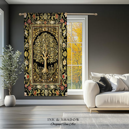 Tree of Life Fairytale Inspired Drapes | Celestial Folk Art Decor Cottagecore Folklore Style Curtains Housewarming Gift Cozy Bedroom Accent