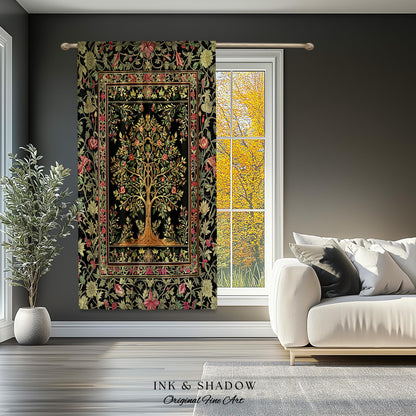 Art Nouveau Maximalist Tree Curtains | Ornate Botanical Drapes Tree of Life Motif Medieval Floral Pattern Romantic Style Morris Inspired |