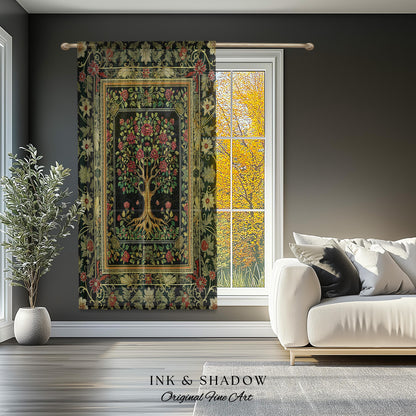 Floral Victorian Garden Tree Curtain | Baroque Floral Design Folk Art Inspired Medieval Botanical Decor Romantic Rococo Cottagecore Drapes |