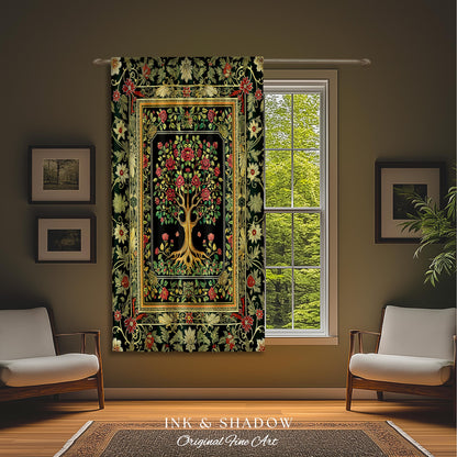 Floral Victorian Garden Tree Curtain | Baroque Floral Design Folk Art Inspired Medieval Botanical Decor Romantic Rococo Cottagecore Drapes |
