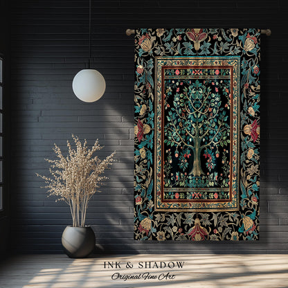 Mystic Ornamental Morris Inspired Tree Curtain | Cool Tones Botanical Design Fairytale Floral Drapes Romantic Aesthetic Rococo Cottagecore |